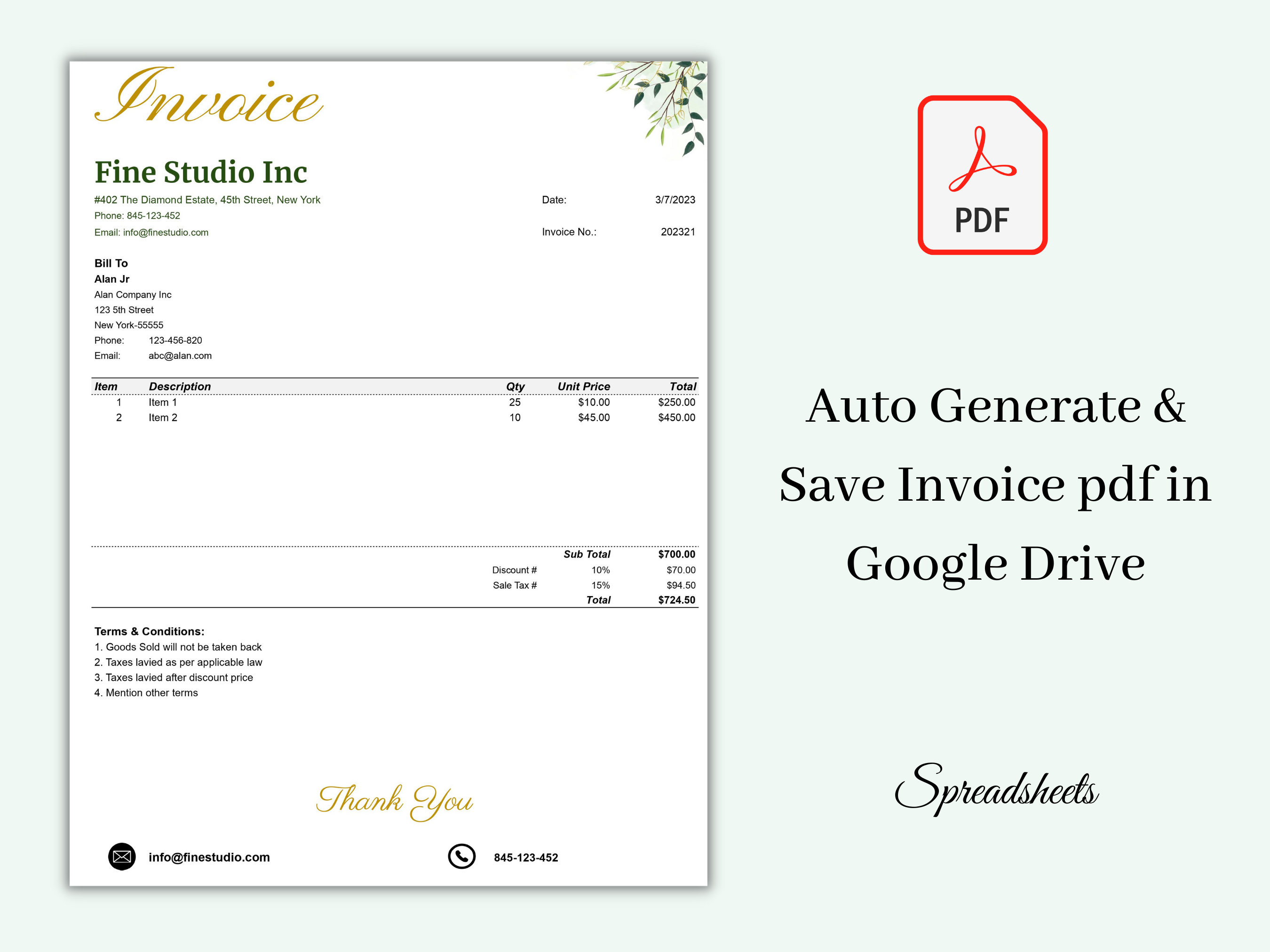 Automated Invoice Spreadsheet Google Sheet Invoice for Small Business ...