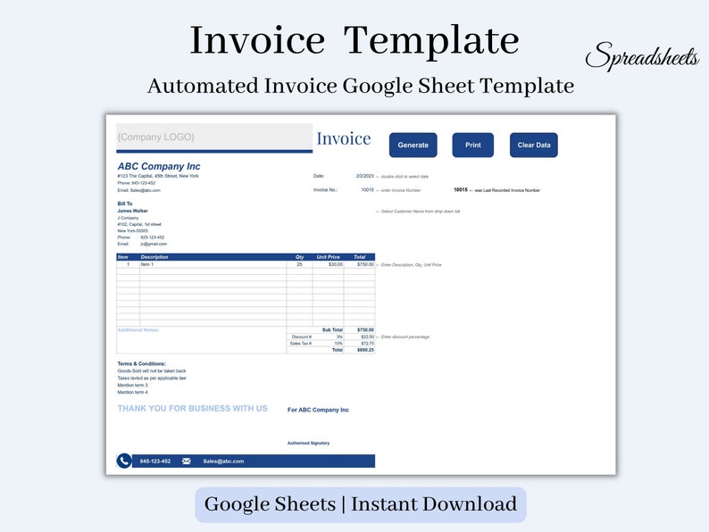 Business Invoice Template Google Sheets Invoice Template - Etsy