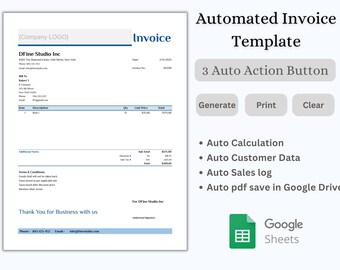 Easy Invoice Template for Small Business | Sale Bill recording Google Sheet Template | Auto pdf creating | Customize Invoice