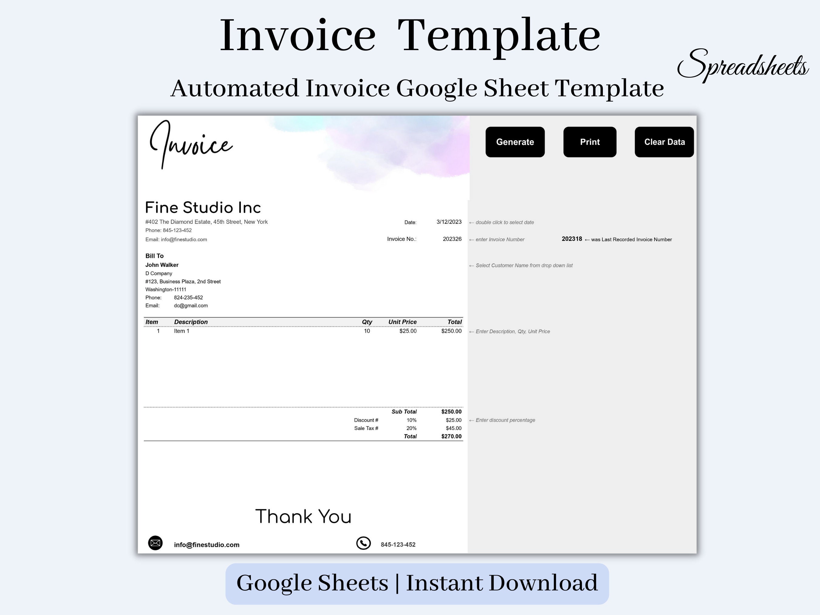 Invoice Template for Small Business | Editable Printable Pdf Google ...