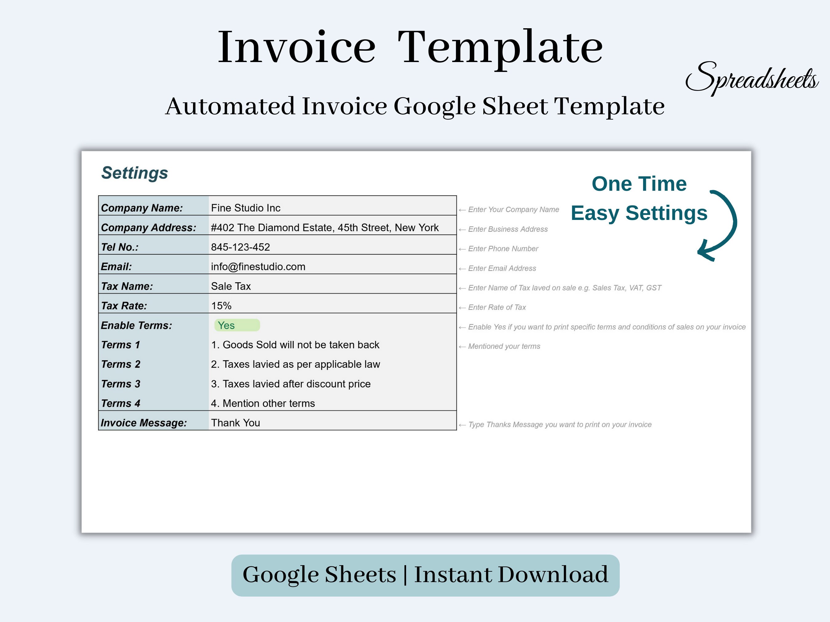 Invoice Template in Google Sheet for Small Business | Invoice ...