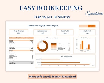 Easy Bookkeeping Spreadsheet for Small Business | Accounting Spreadsheet | Easy Income Expense Tracker | Budget Template | Excel