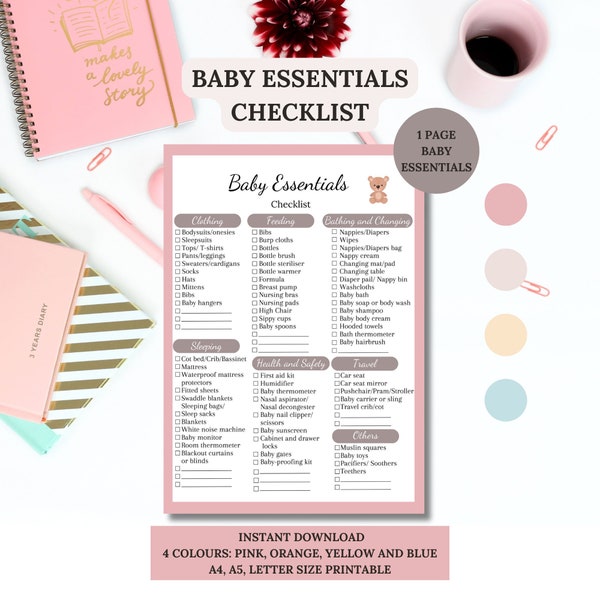 Baby Essentials Checklist Printable, Baby Must haves list, Newborn Checklist, Nursery checklist, Instant Download PDF