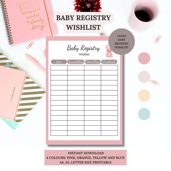 Baby Registry Wishlist Printable, First Baby list, Pregnancy Planner, New Mom Planner, Baby Shower, Baby Gift Wishlist, Instant Download PDF