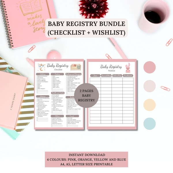 Baby Registry Bundle (Checklist and Wishlist), Baby Essentials Checklist, New Mom Checklist, First Baby list, Pregnancy Planner