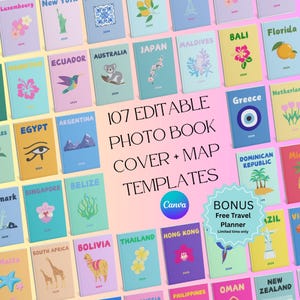 Edytowalne szablony okładek i map ze zdjęciami podróżniczymi | Canva (natychmiastowe pobranie)