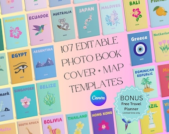 Editable Travel Photo Book Cover & Map Templates | Canva (Instant Download)