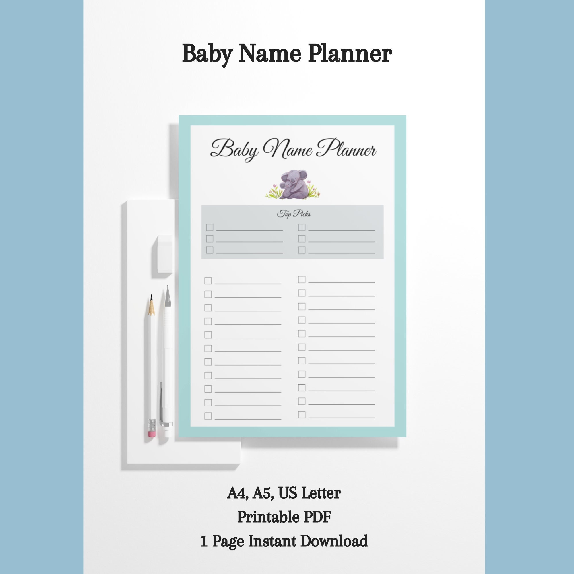 Baby Name Planner Printable, Baby Name Tracker, Baby Name Ideas ...