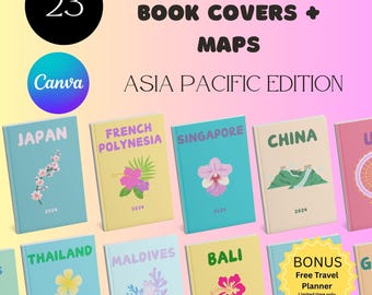 Asia Pacific Travel Photo Book Cover Templates | Editable Canva (Digital Download)