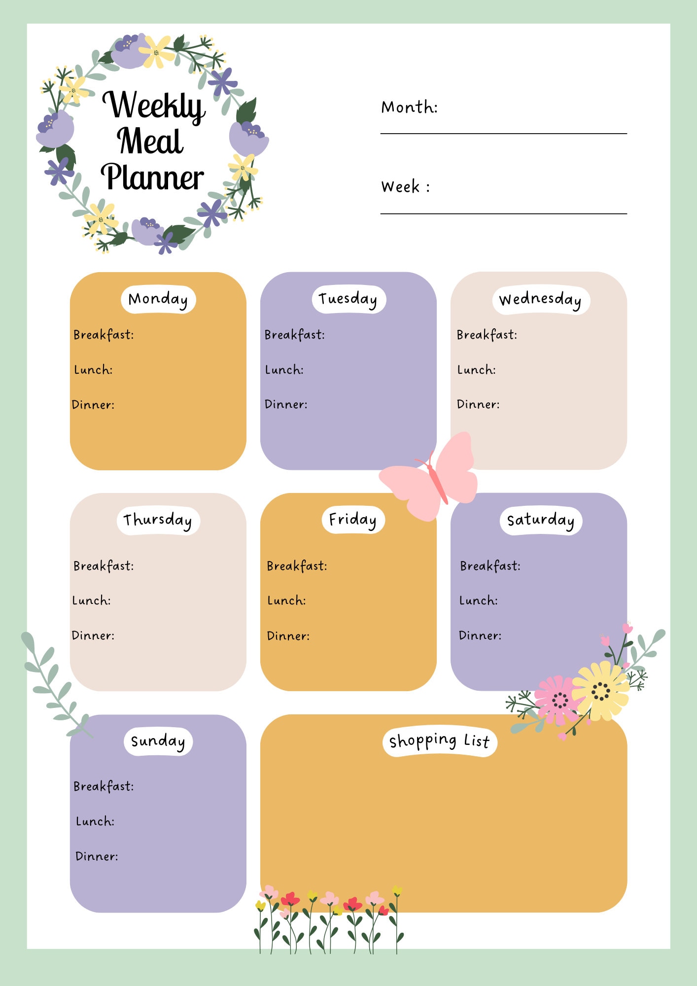 4 Seasons Weekly Meal Planner: Printable PDF (A4, A5) - Etsy