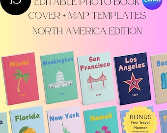 North America Travel Photobook Cover Templates | Editable Canva (Digital Download)