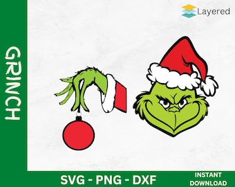 Grinch Face Svg | Grinch Hand SVG | Grinch Face and Hand with Ornament | Grinch Face Silhouette | Christmas Grinch Face
