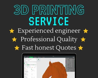 Puede incluir: La pantalla de un ordenador portátil muestra un modelo 3D de una cabeza de caballo que se está diseñando. El texto en la pantalla dice "Servicio de impresión 3D". El texto debajo de la imagen dice "Ingeniero experimentado, Calidad profesional, Presupuestos rápidos y honestos".