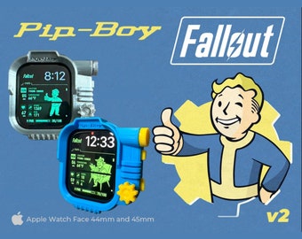 Étui pour Apple Watch Vault-Tec sur le thème Pip-Boy pour séries 7 - 44 mm et 45 mm - Kit d'habillage pour montre Fallout