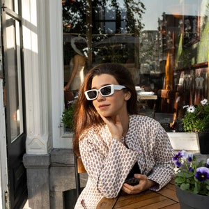 veste blanche surpiquée, veste matelassée à motif floral, veste réversible, coupe-vent en coton de couleur douce, blazer respirant, gilet en pur coton image 3