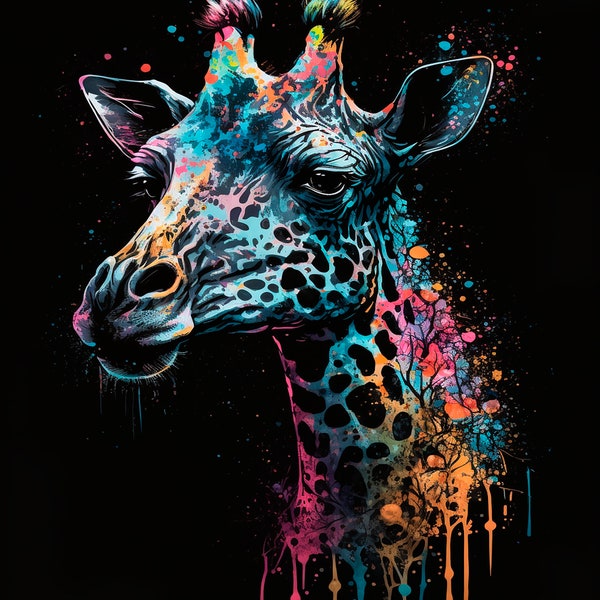 graffiti giraffe multicolor png image on black background illustration multicolored giraffe png illustration cute animals
