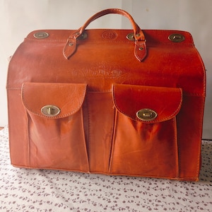vintage reistas, grote schooltas, natuurlijke leren antieke koffer 1950, schoudertas