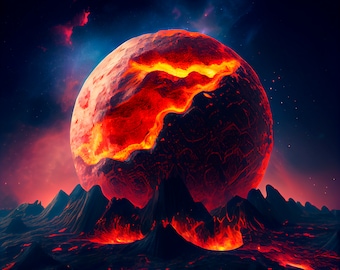 Terre volcanique Terre de Feu numérique affiche apocalypse fantastique volcan terre impression affiche d'art de lave imprimable, téléchargement numérique fougueux