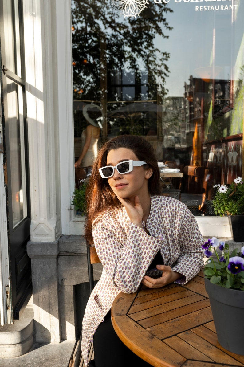 veste blanche surpiquée, veste matelassée à motif floral, veste réversible, coupe-vent en coton de couleur douce, blazer respirant, gilet en pur coton image 8