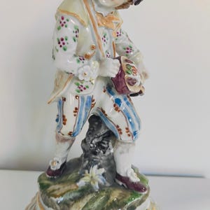 Vintage Porcelain Figurine of Musician with Mandolin Rococo Style Hand Painted Collectible