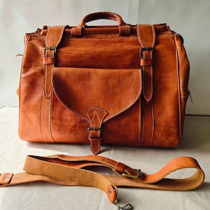 Bolso grande tipo cartera, maleta antigua de cuero natural de los años 80, bolso de hombro,