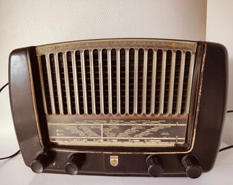 Vintage Philips Röhrenradio • 1950er Jahre Niederländisches Bakelitröhrenradio