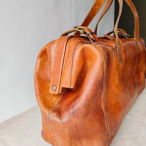 vintage dokterstas, natuurlijke leren antieke tas 1950, handtas
