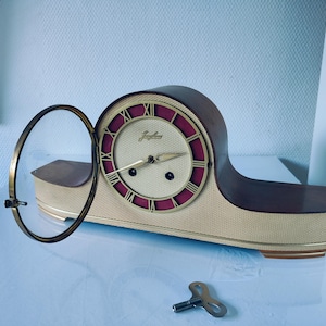 Vintage Junghans Mantel Clock Mid-Century German Mechanical Chime Clock with Key  Art Deco Style Wooden Case 8-Day Wind Up T