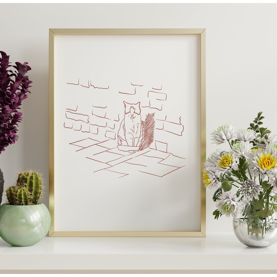 Pet Lover Wall Art for Living Room Cat Painting Line Art Animal Office