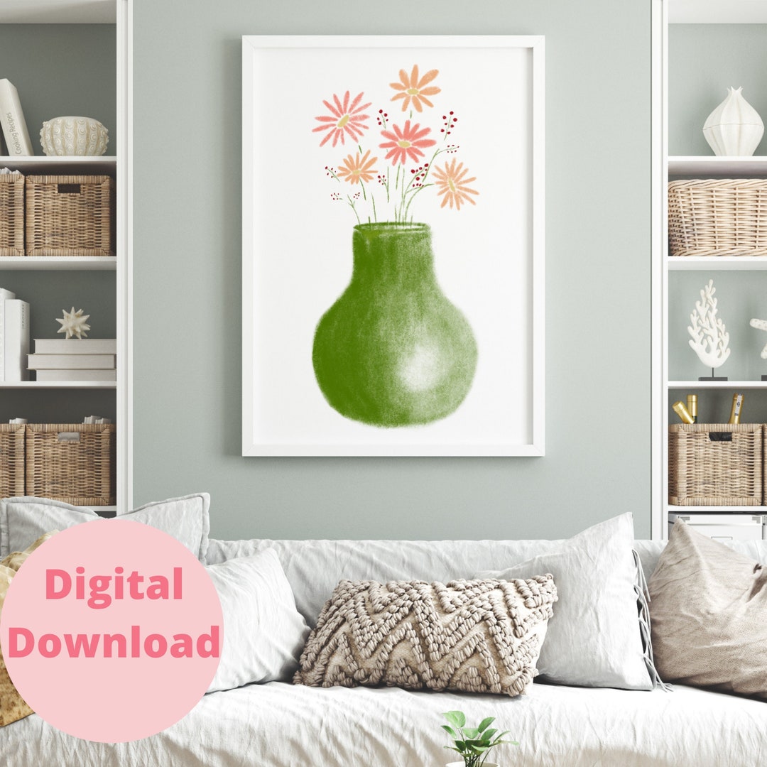 Greenery Painting Floral Wall Art Greenery Wall Art Wildflower Etsy