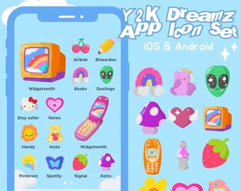 Y2K App Icon Set | Kawaii iOS & Android Theme (Digital Download)