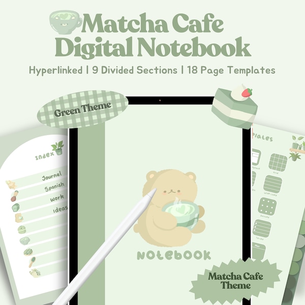 Matcha Digital Notebook | Kawaii Digital Notebook | Green Digital Notebook | Cute Digital Notebook