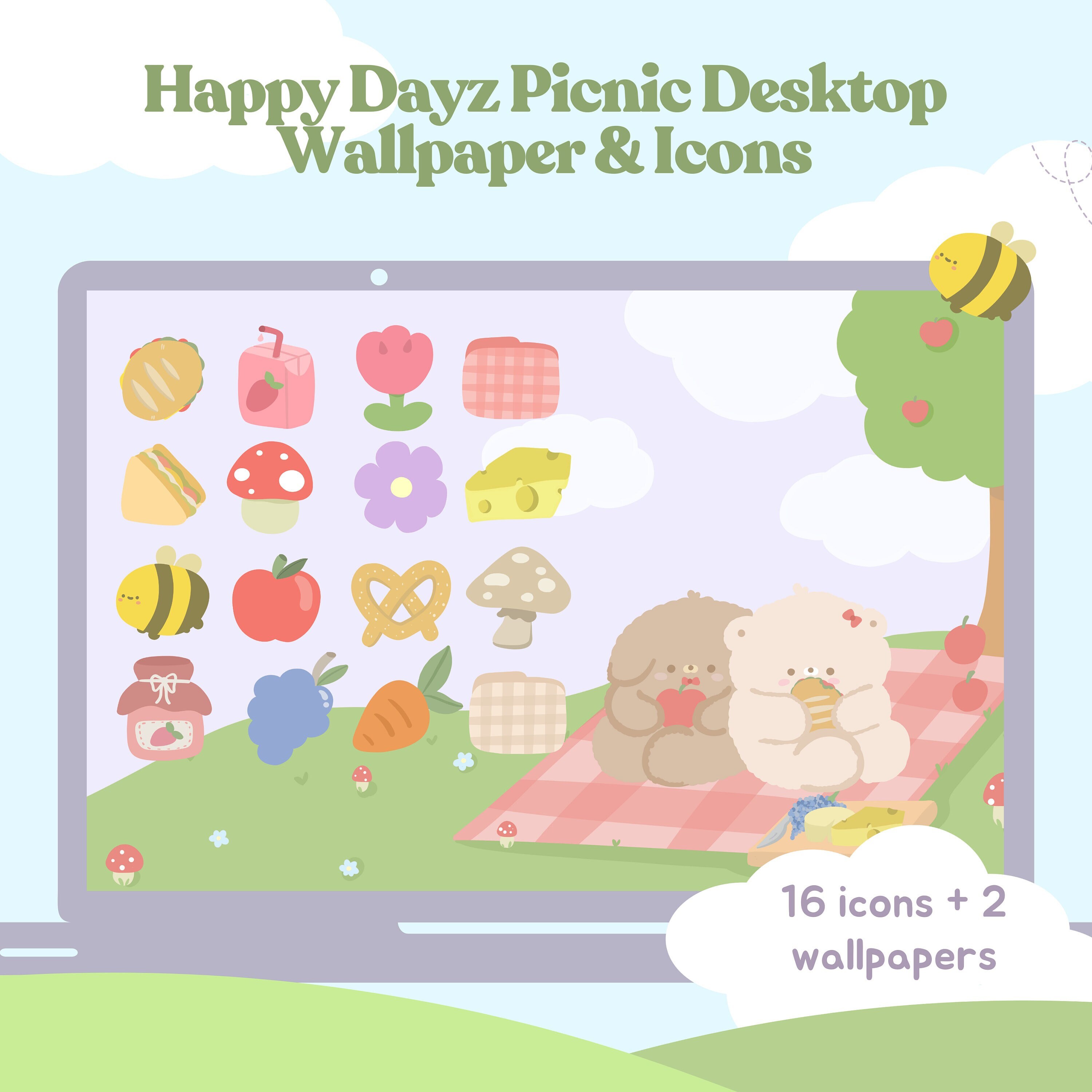 Cute Desktop Wallpaper With Icons Kawaii Desktop Wallpaper Desktop  Organizer Windows and Mac Icons - Etsy