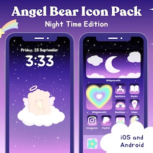 Angel Bear Night Version | App Icons | App Icon Pack | Kawaii App Icons | Wallpapers | Widgets | Phone theme | Cute App Icons