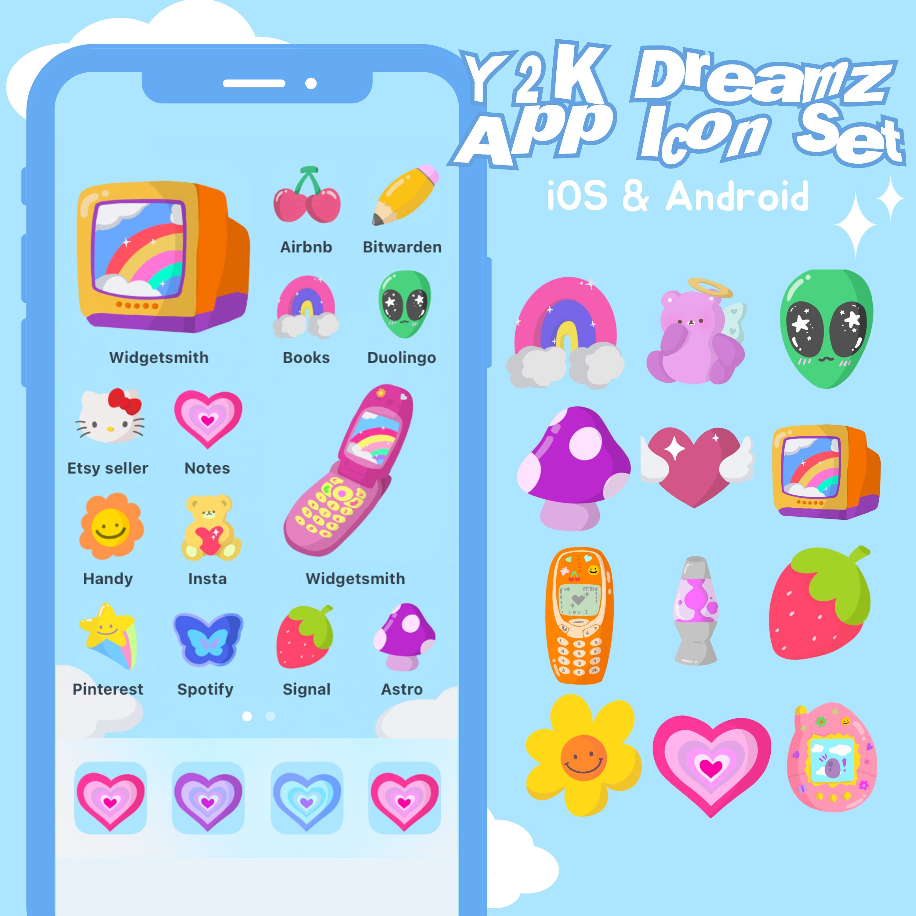 Y2K アプリアイコンセット | かわいい iOS & Android テーマ (デジタル