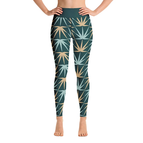 Yoga Pants Leggings Full Length High Waisted Deep Forest Green Art
