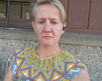 1Large village necklace made of beads. Ukrainian Traditional Seed Beaded Necklace Beaded Collar Krywulka Lemko Beaded Jewelry