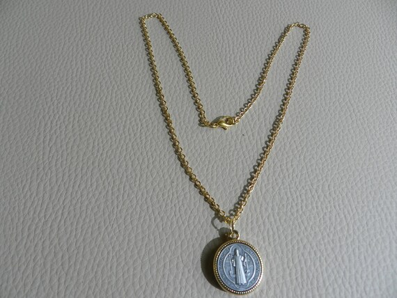 MEDAGLIA SAN BENEDETTO 4,8CM SMALTATA, GALVANIZZATA ORO MADE IN ITALY - Foto 2