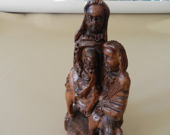 Flight into Egypt Holy Family carved wood, Flight to Egypt, Anti Jesus Mary Joseph, Catholic Sacred Art, Christmas gift Antic Devotion 7.09"