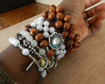 Divine Mercy rosary bracelet, religious medal elastic, double-sided enamelled Christ Jesus, Saint Faustina Kowalska, Anticdevotion