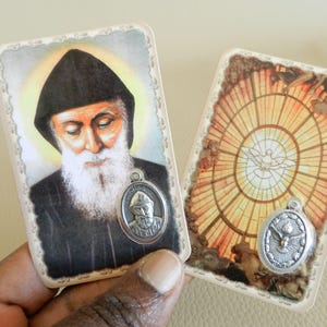 Carte de prière plastifiée, Saint Charbel, Esprit Saint, carte religieuse et médaille, carte prière des Saints catholiques, Carte Dévotion