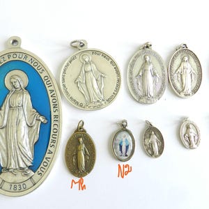 Miraculous Medal bronze silver metal 4.5 cm, Madonna Medal rue du Bac Catherine Laboure, safeguard protection shield Antic Devotion