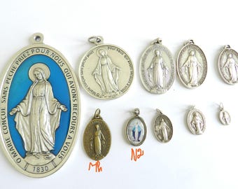Miraculous Medal bronze silver metal 4.5 cm, Madonna Medal rue du Bac Catherine Laboure, safeguard protection shield Antic Devotion