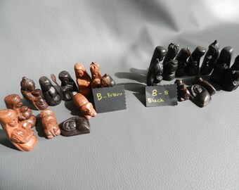 Nativity scene in ebony wood, complete nativity scene, ebony wood sculpture, Holy Family santon, Antic Devotion, 3cm to 8 cm 1.18" and 3.15"
