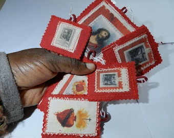 Sacred Heart of Jesus Scapular, Cloth Scapular, Holy Cross, Protection Safeguard, Sacred Heart, Jesus Reliquary, On oneself, Antic Devotion