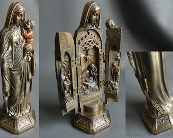Virgin Child Jesus Bronze Nativity sanctuary, Angel, Holy Family, Three Kings, Shepherds, Bethlehem Crib, Balthazar, Luxury Christmas Scene