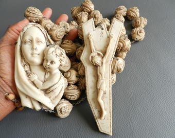 Large Sculpted Holy Face Resin Wall Rosary, 260cm (102"), Madonna and Child Rosary, Catholic Religious Antique Devotion, resin cross rosaly