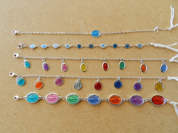 Bracelet de médaille miraculeuse Madone émail couleur vive, bracelet de protection par Vierge Marie, Catherine Labouré miraculeuse médaille