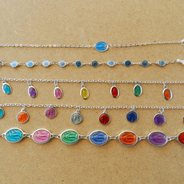 Bright Color Enamel Madonna Miraculous Medal Bracelet, Protection Bracelet by Virgin Mary, Catherine Labouré Miraculous Medal Antic Devotion