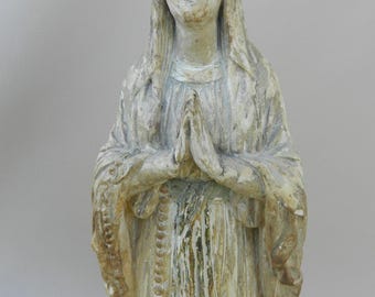 Antique 19th-Century Lourdes Plaster Statue, 33 cm 13 inches, Polychrome Virgin Mary Statue, Immaculate, Casale et Corneille, Anticdevotion